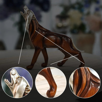 Wood Grain Howling Wolf Resin Sculpture