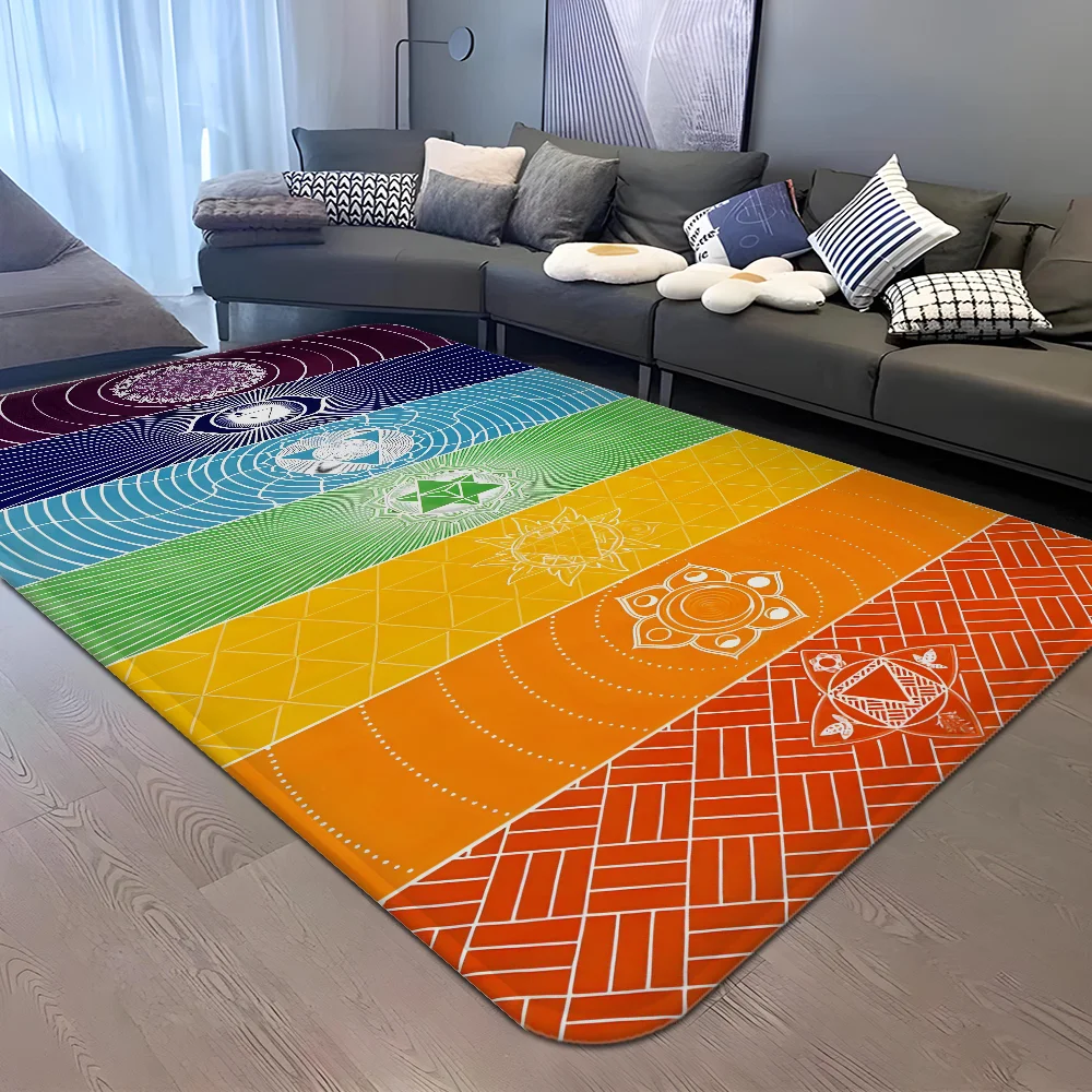 Rainbow 7 Chakra Mandala Yoga Door Mat Non Slip Washable Boho Home Rug