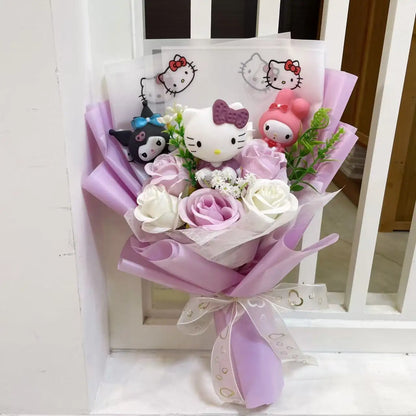 Hello Kitty Sanrio Plush Bouquet Doll with Artificial Flowers Kawaii Gift 35 cm