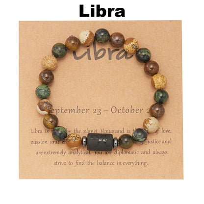 12 Zodiac Sign Constellation Natural Stone Beaded Bracelet with Tiger Eye 8mm Beads for Women and Men