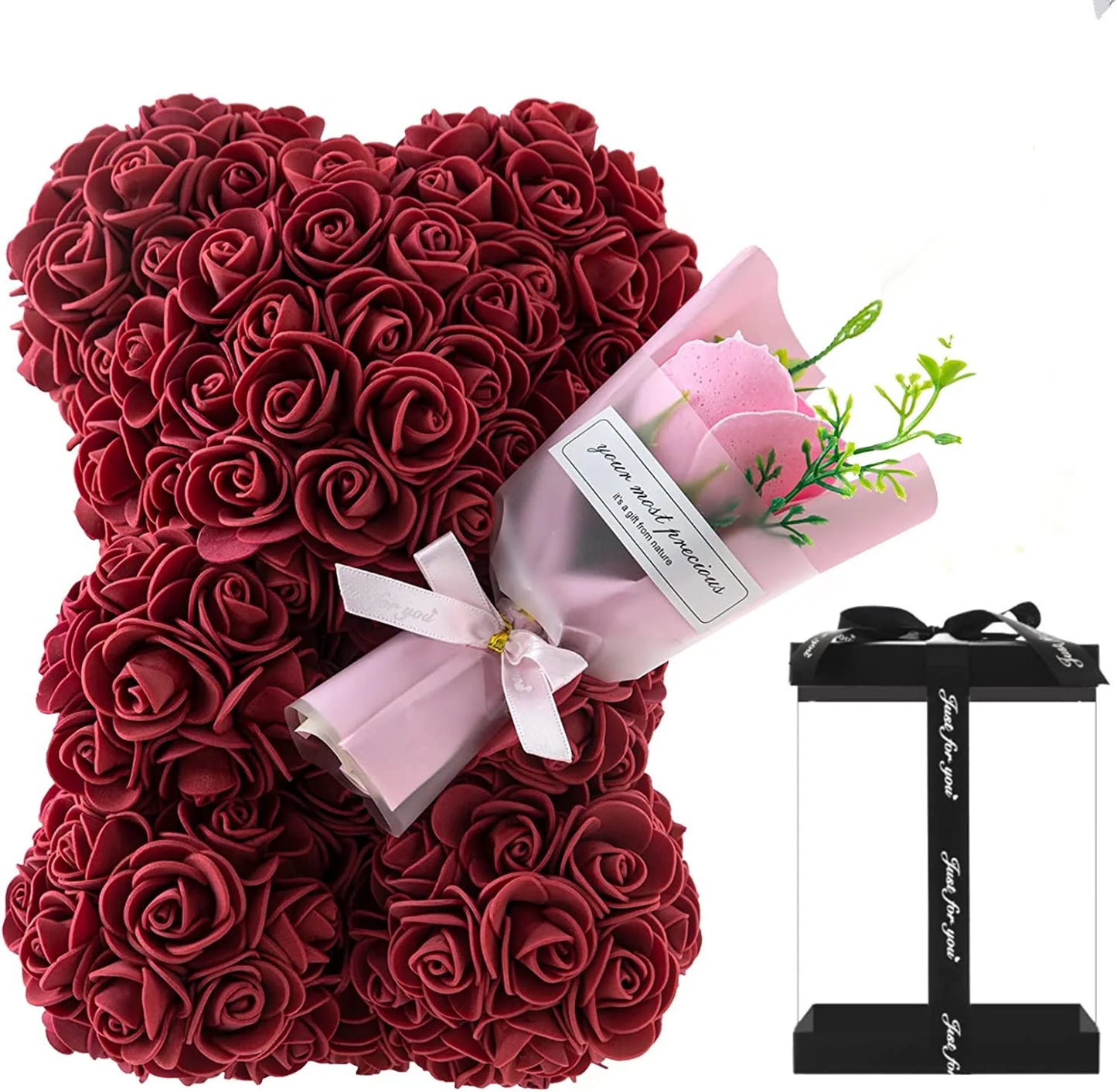 Eternal Rose Teddy Bear Artificial Flower Gift for Mom Valentine’s Day and Anniversary Decor