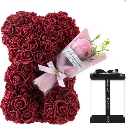 Eternal Rose Teddy Bear Artificial Flower Gift for Mom Valentine’s Day and Anniversary Decor