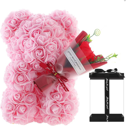 Eternal Rose Teddy Bear Artificial Flower Gift for Mom Valentine’s Day and Anniversary Decor