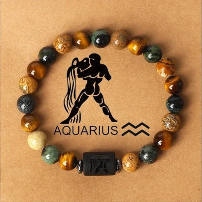 12 Zodiac Signs Constellation Bracelet – Tiger Eye Stone Beaded Jewelry for Men and Women