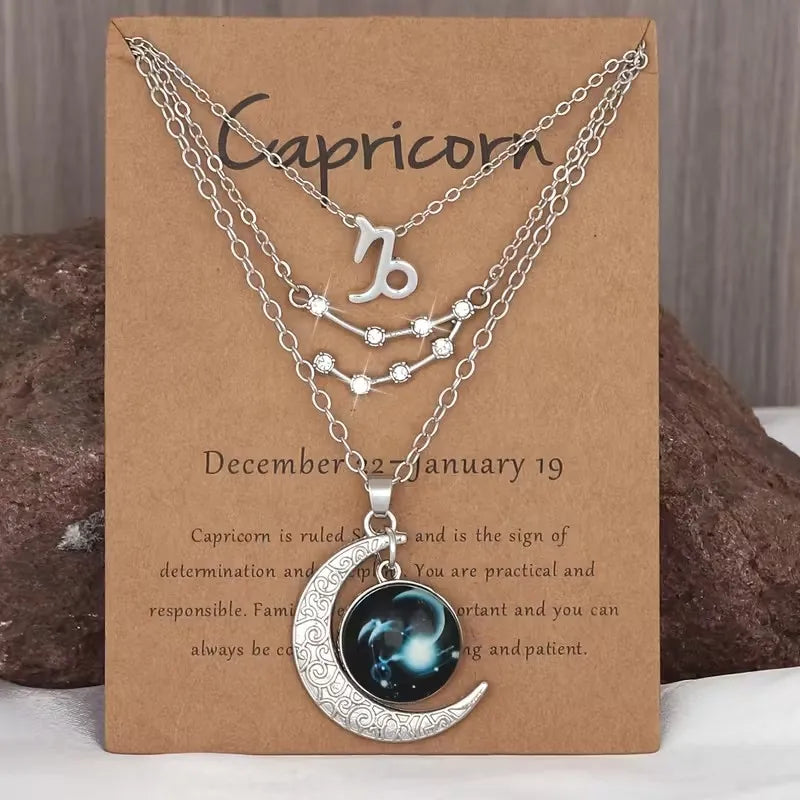 Zodiac Moon Glow Pendant Necklace Set