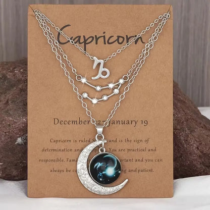 Zodiac Moon Glow Pendant Necklace Set
