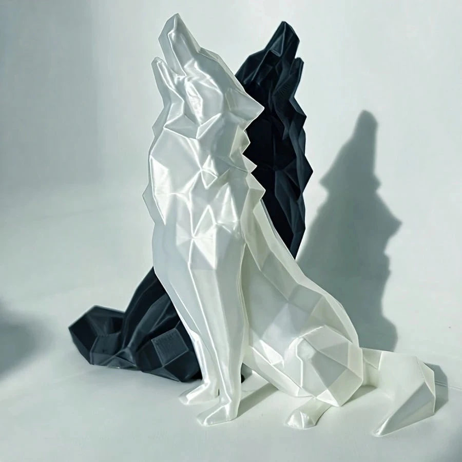 Modern Abstract Geometric Wolf Sculpture