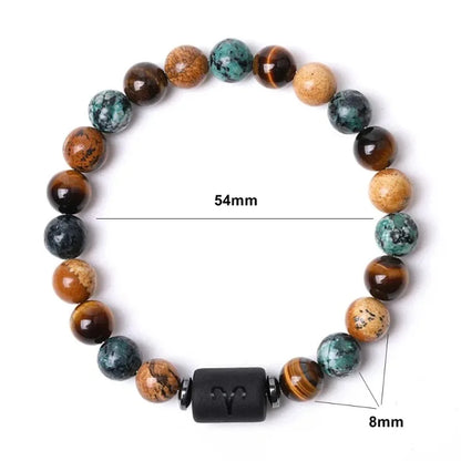 12 Zodiac Signs Constellation Bracelet – Tiger Eye Stone Beaded Jewelry for Men and Women
