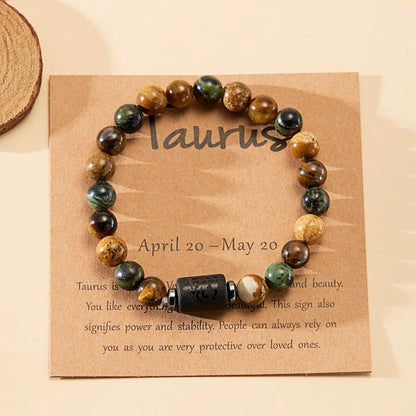 Beaded bracelet on a Taurus card with astrological information
