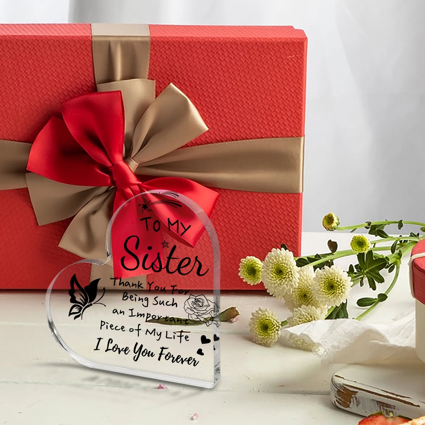 To My Sister Acrylic Heart Plaque – A Forever Love Keepsake