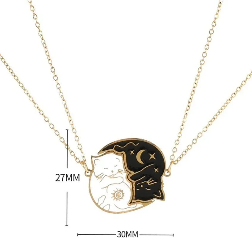 Cat Embrace Stainless Steel Necklace Set