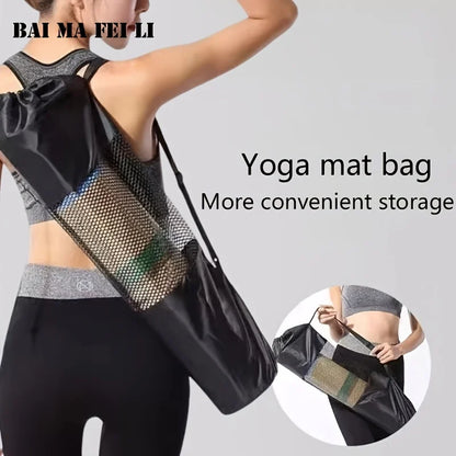 Breathable Yoga Mat Storage Mesh Bag Durable Black Fitness Shoulder Carrier