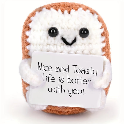 Crocheted Toast Plush Ornament with Cute Quote