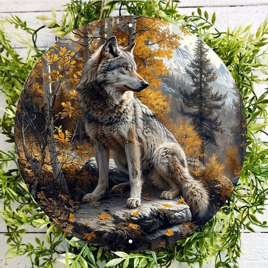“Wolf in the Forest” Round Aluminum Sign