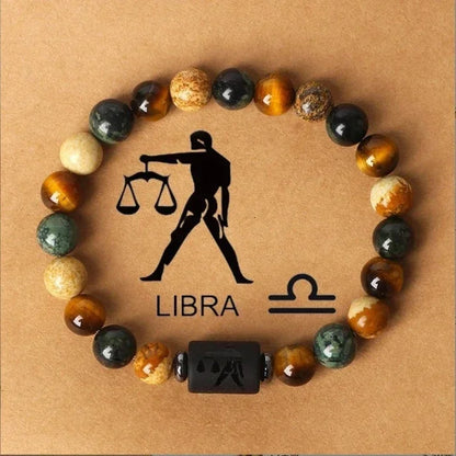 12 Zodiac Signs Constellation Bracelet – Tiger Eye Stone Beaded Jewelry for Men and Women