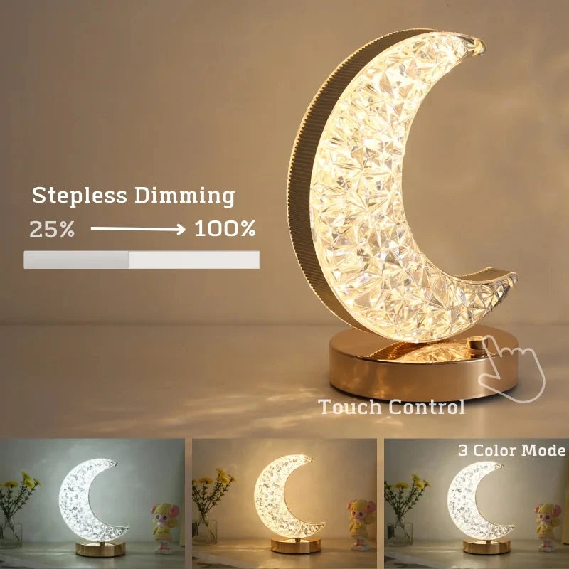 Crystal Touch Dimming Moon Night Light Rechargeable LED Bedroom Decor