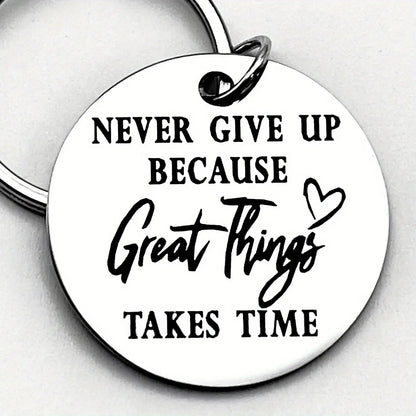 Inspirational Stainless Steel Keychain – Never Give Up Motivational Gift for Encouragement