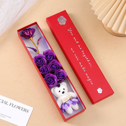 Luxury Soap Rose Gift Box with Plush Bear Elegant Artificial Flower Keepsake