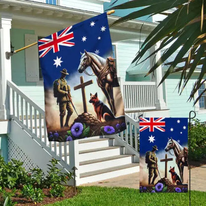 Anzac Day Animals in War Purple Poppy Garden Flag