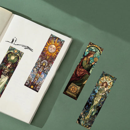 30pcs Stained Glass Tarot Bookmarks – Artistic Paper Bookmarks for Tarot Lovers, Readers, and Journal Enthusiasts