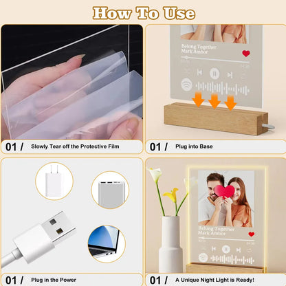 Personalized Spotify Acrylic Music Plaque Lamp with Custom Photo & Song Code – Romantic Anniversary, Birthday, and Valentine’s Gift