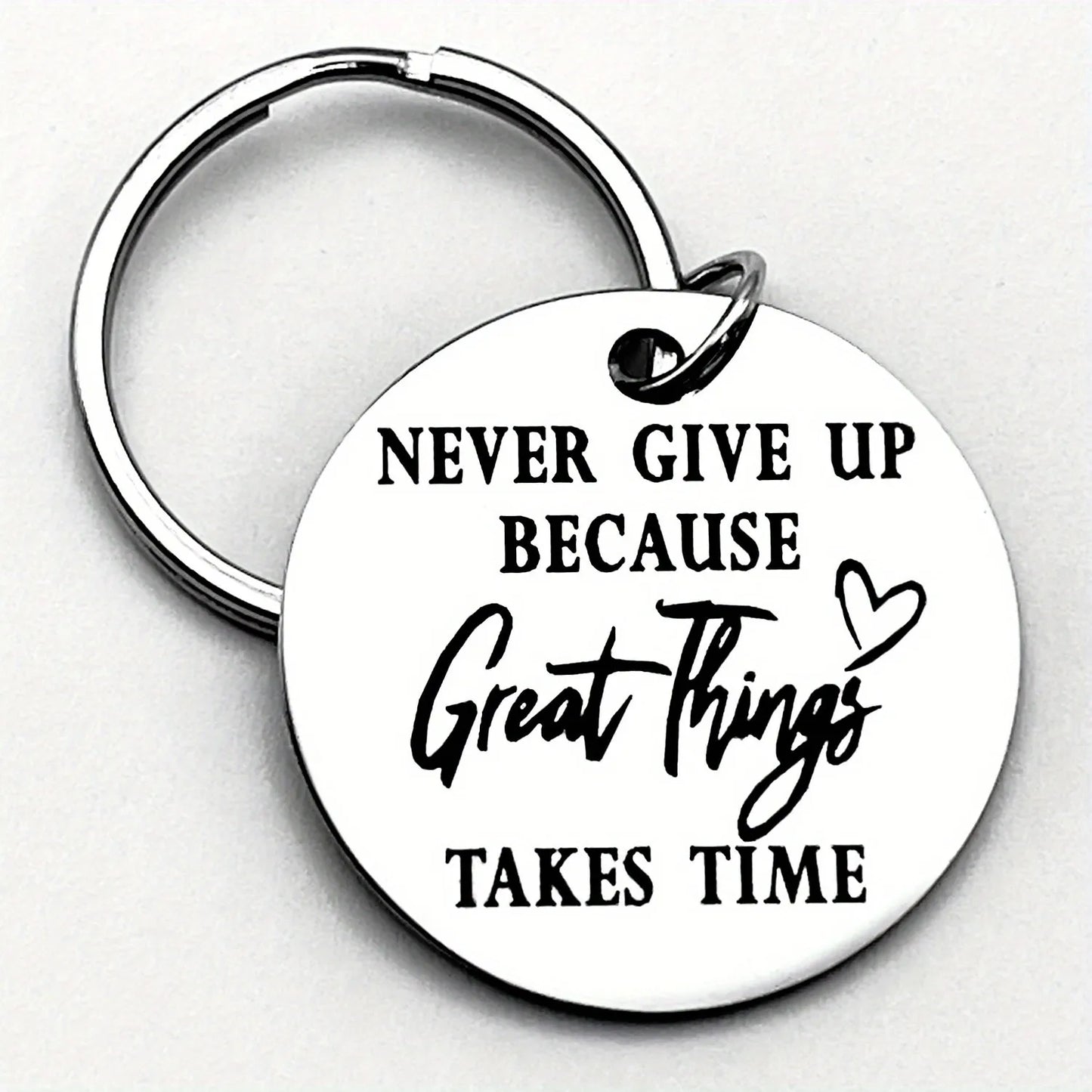 Inspirational Stainless Steel Keychain – Never Give Up Motivational Gift for Encouragement
