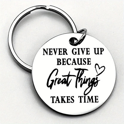 Inspirational Stainless Steel Keychain – Never Give Up Motivational Gift for Encouragement