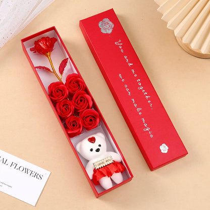 Luxury Soap Rose Gift Box with Plush Bear Elegant Artificial Flower Keepsake