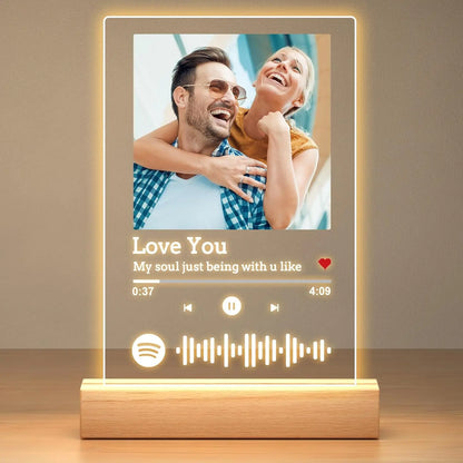 Personalized Spotify Acrylic Music Plaque Lamp with Custom Photo & Song Code – Romantic Anniversary, Birthday, and Valentine’s Gift