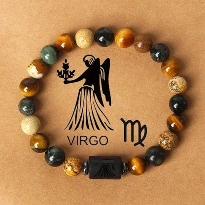 12 Zodiac Signs Constellation Bracelet – Tiger Eye Stone Beaded Jewelry for Men and Women