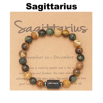 12 Zodiac Sign Constellation Natural Stone Beaded Bracelet with Tiger Eye 8mm Beads for Women and Men