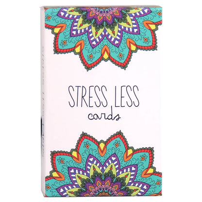 Pack of 'Stress Less' cards with colorful mandala design on a white background