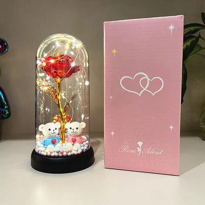 Colorful Luminous Rose Flower Gift with Clear Dome for Romantic Occasions