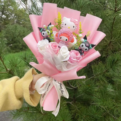 Hello Kitty Sanrio Plush Bouquet Doll with Artificial Flowers Kawaii Gift 35 cm