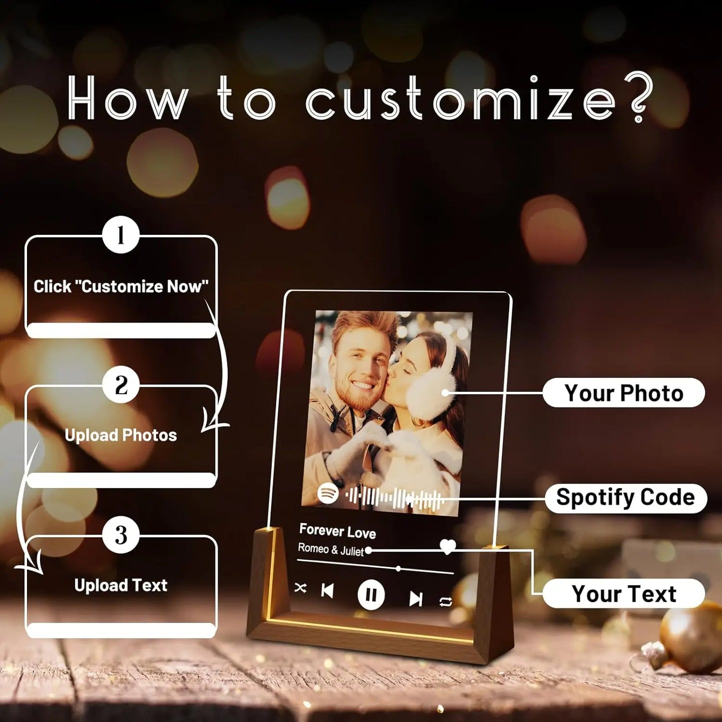 Personalized Spotify Acrylic Music Plaque Lamp with Custom Photo & Song Code – Romantic Anniversary, Birthday, and Valentine’s Gift