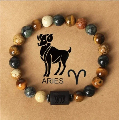12 Zodiac Signs Constellation Bracelet – Tiger Eye Stone Beaded Jewelry for Men and Women