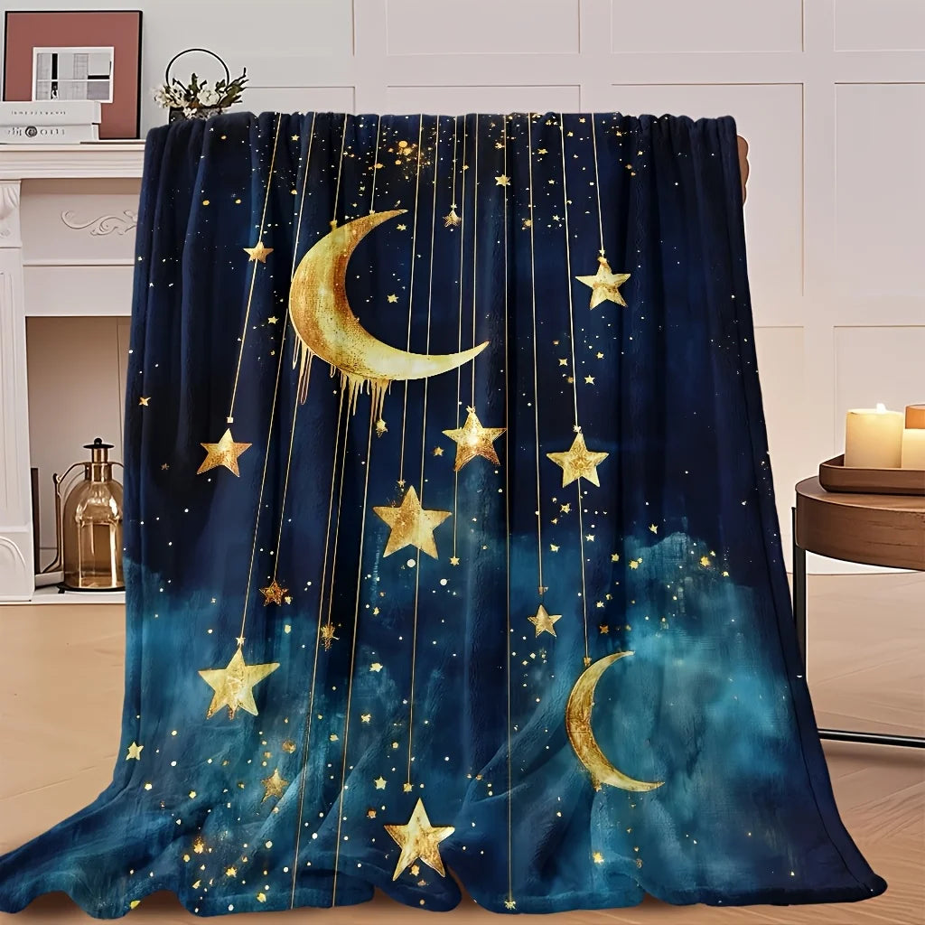 Mystical Moon and Stars Blanket – Soft Flannel Cosmic Throw for Night Sky Lovers