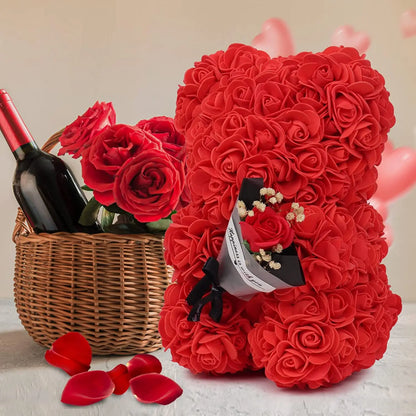 Eternal Rose Teddy Bear Artificial Flower Gift for Mom Valentine’s Day and Anniversary Decor