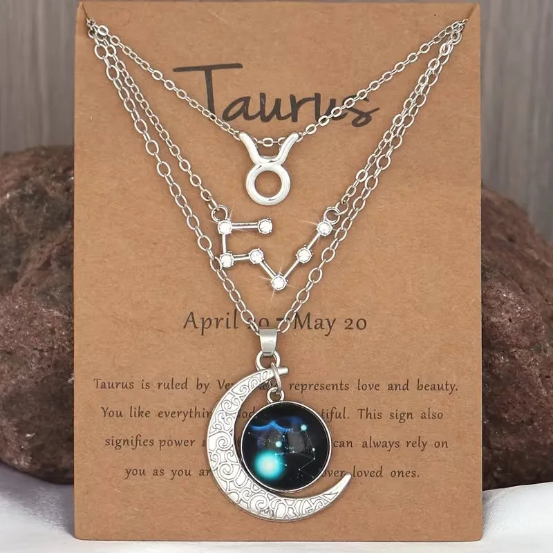 Zodiac Moon Glow Pendant Necklace Set
