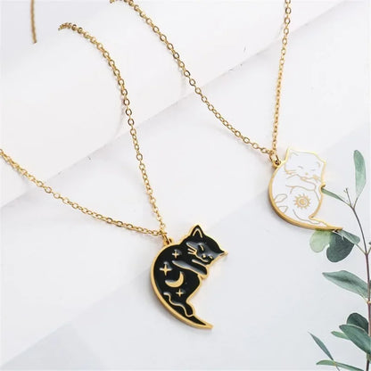 Cat Embrace Stainless Steel Necklace Set