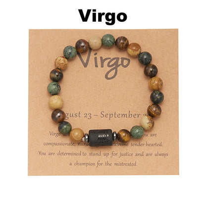 12 Zodiac Sign Constellation Natural Stone Beaded Bracelet with Tiger Eye 8mm Beads for Women and Men