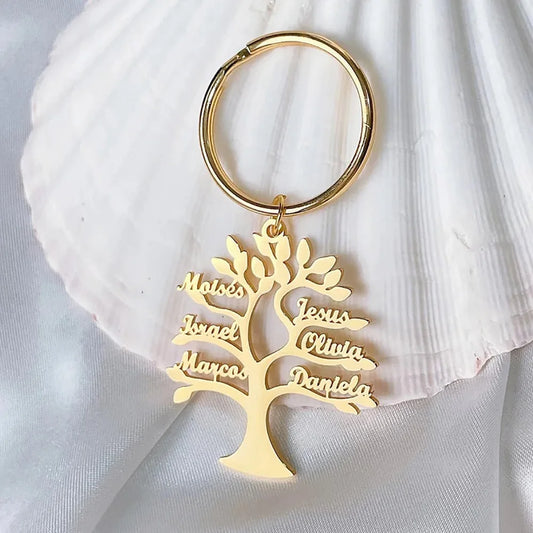 Personalized Tree of Life Family Name Keychain Stainless Steel Custom Jewelry
