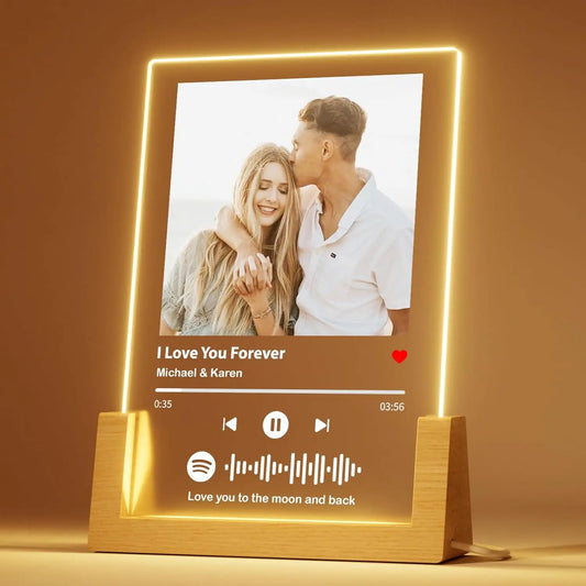 Personalized Spotify Acrylic Music Plaque Lamp with Custom Photo & Song Code – Romantic Anniversary, Birthday, and Valentine’s Gift