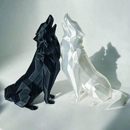 Modern Abstract Geometric Wolf Sculpture