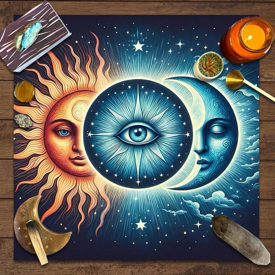 1PC Sun Moon Fabric Tarot Tablecloth
