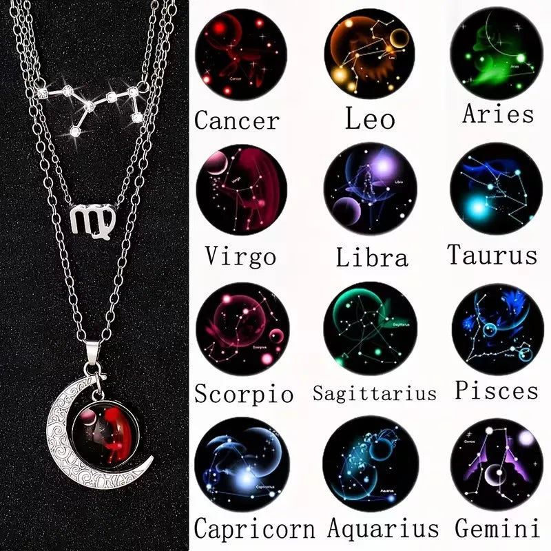 Zodiac Moon Glow Pendant Necklace Set