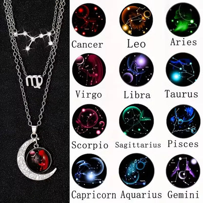 Zodiac Moon Glow Pendant Necklace Set