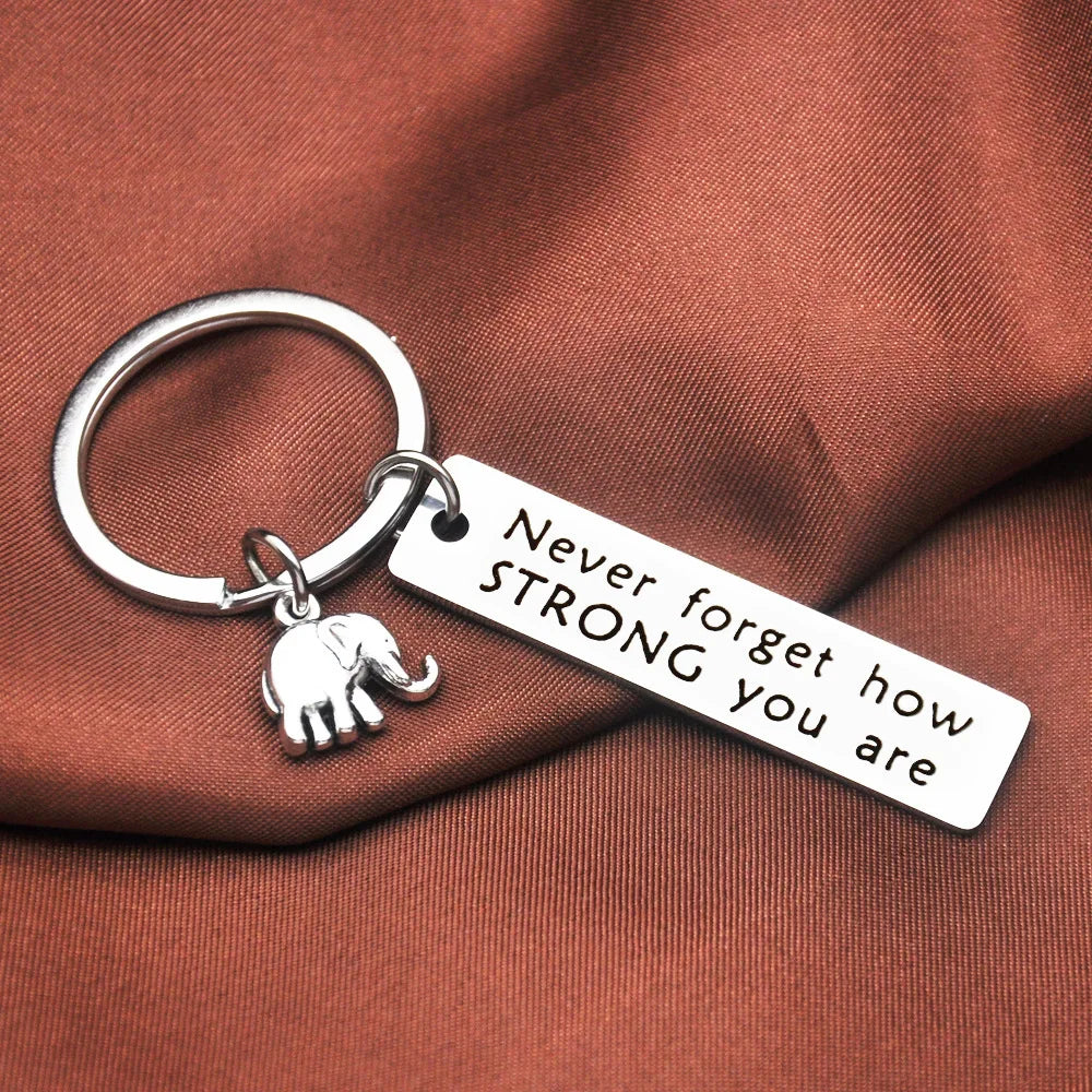 Never Forget How Strong You Are Elephant Keychain – Inspirational Stainless Steel Pendant