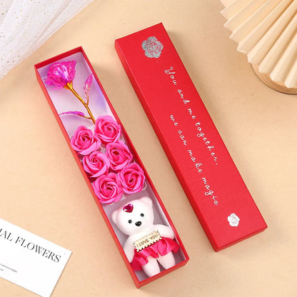Luxury Soap Rose Gift Box with Plush Bear Elegant Artificial Flower Keepsake