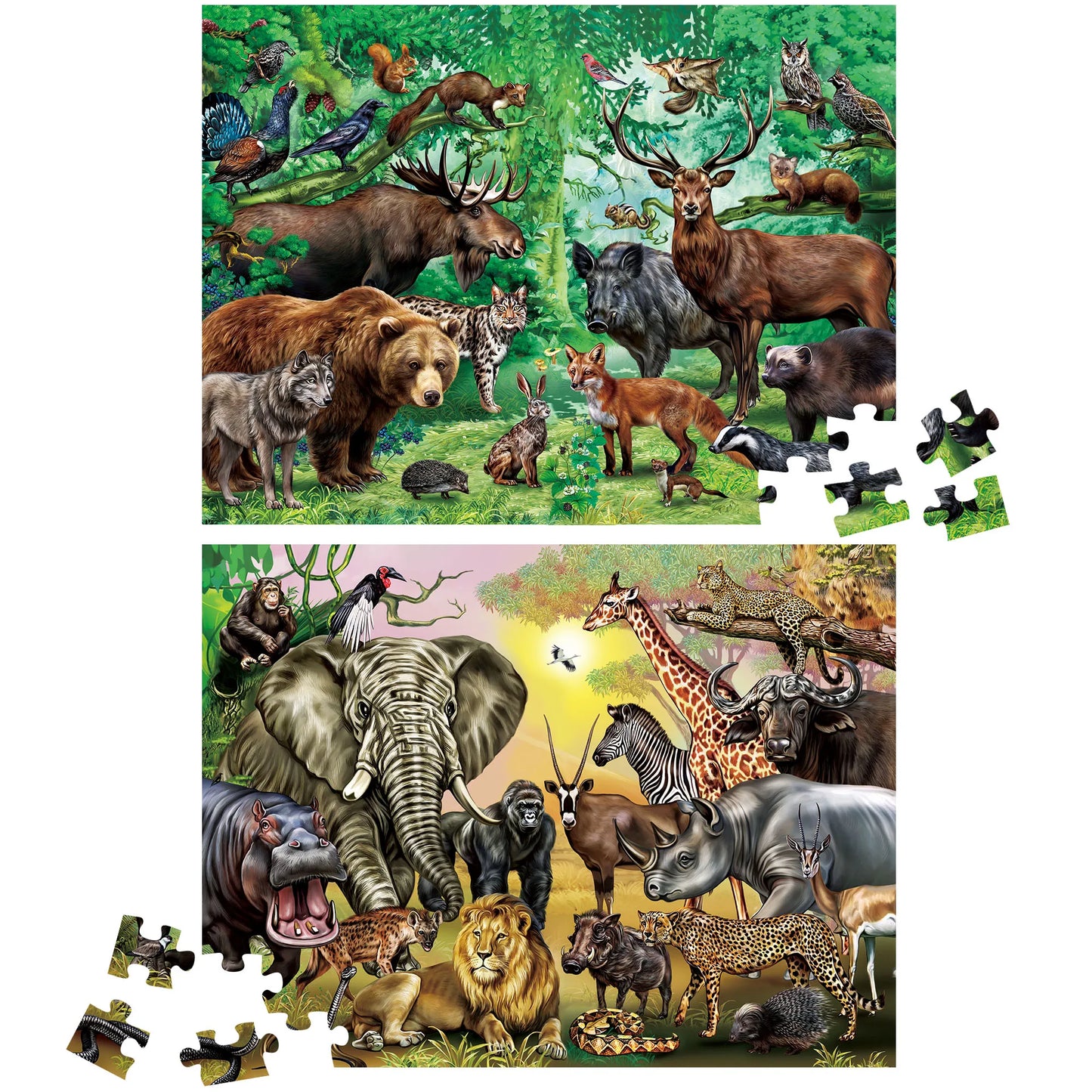 Double‑Sided 100‑Piece Puzzle, 2‑in‑1 Wild Animals Educational Jigsaw Puzzle